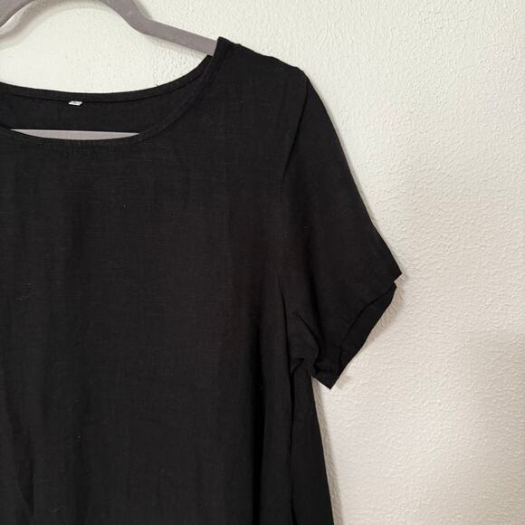 Women's Black Linen Blend Asymmetrical Hem Dress Size Large - Picture 6 of 12